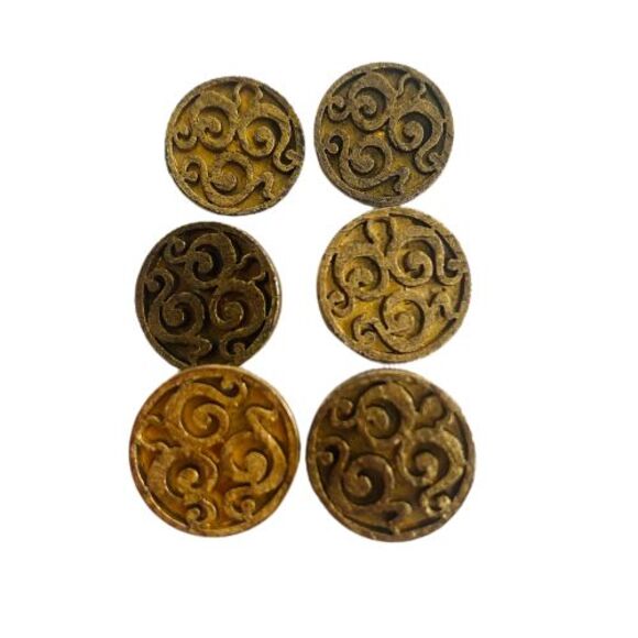 Lot of 6 Vintage Brass Shank Buttons Engraved Etched Metal Sewing Notions Craft - Picture 1 of 7